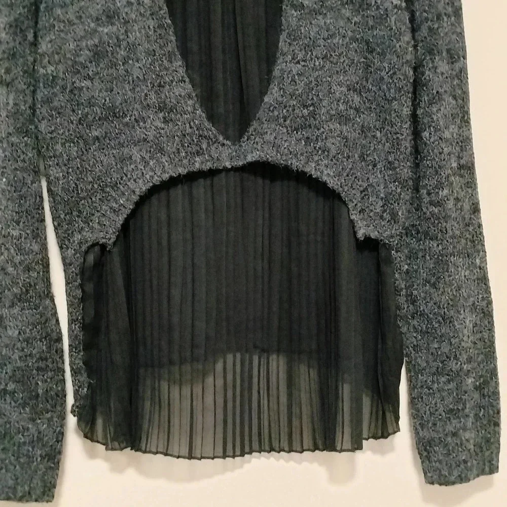 Karlie Size M/L Black Embellish Neckline Sheer pleated back Sweater